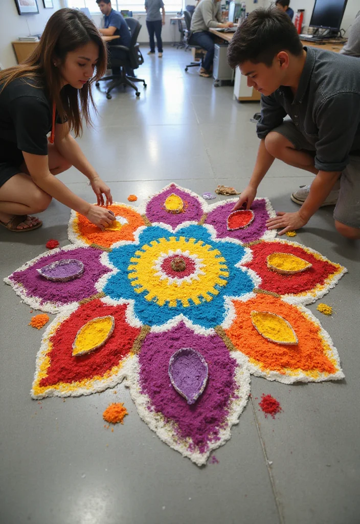 10 Diwali Office Decoration Ideas for Festive Warm Vibes - 1. Eco-Friendly Rangoli Designs