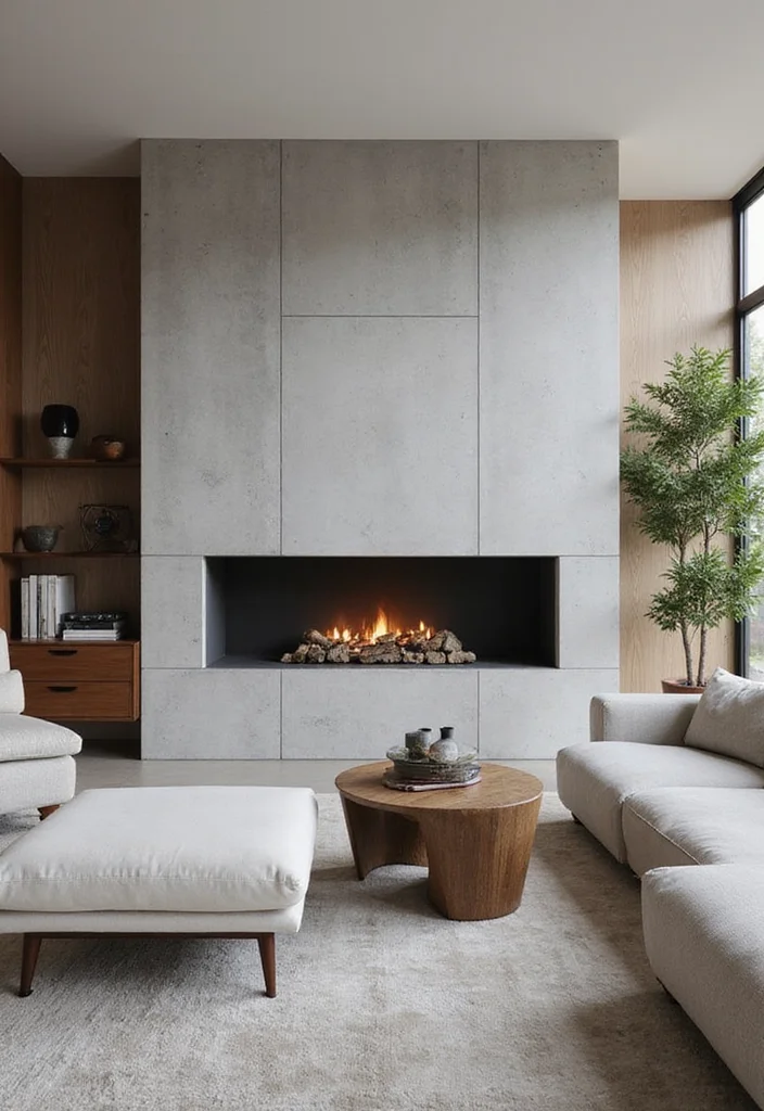 10 Fireplace Facade Ideas for Fresh Updated Looks - 3. Minimalist Concrete