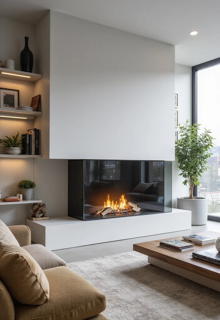 10 Fireplace Facade Ideas for Fresh Updated Looks - 7. Glass Panel Facade