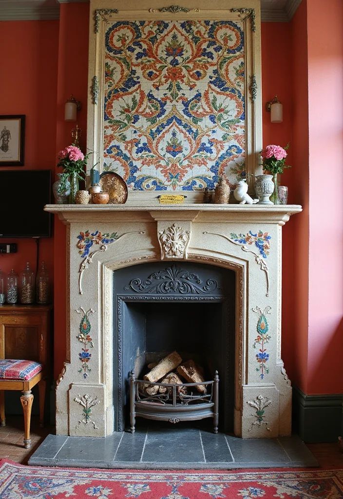 10 Fireplace Facade Ideas for Fresh Updated Looks - 8. Artistic Tile Patterns