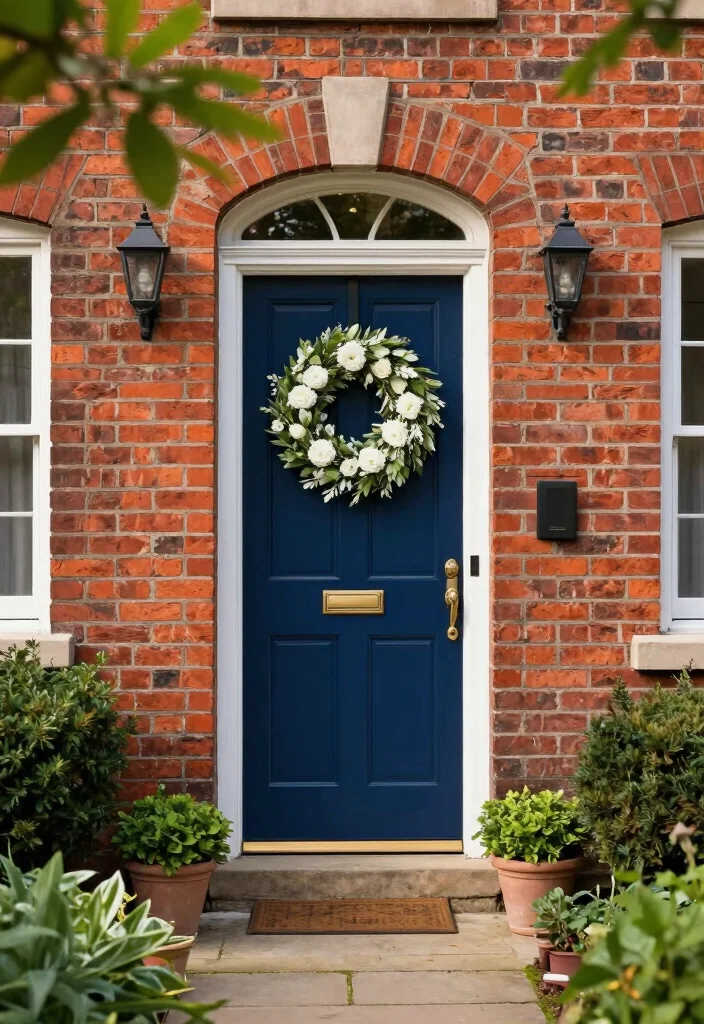 10 Front Door Paint Colors That Complement Red Brick Homes - 1. Classic Navy Blue 1