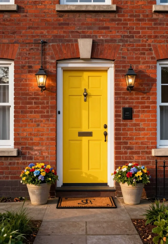 10 Front Door Paint Colors That Complement Red Brick Homes - 2. Vibrant Yellow 1