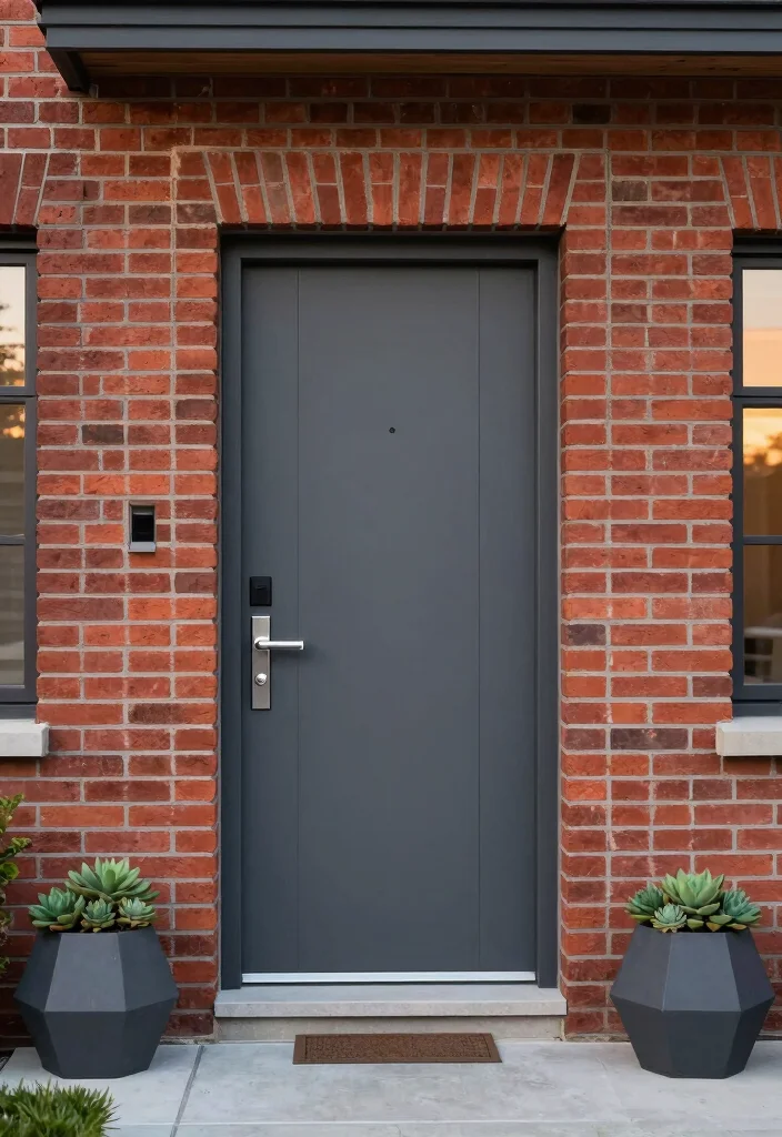 10 Front Door Paint Colors That Complement Red Brick Homes - 4. Bold Charcoal Gray 1