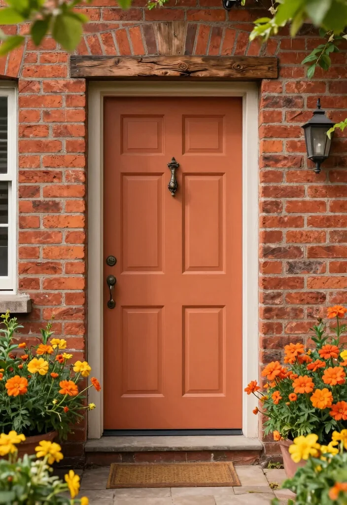 10 Front Door Paint Colors That Complement Red Brick Homes - 7. Warm Terracotta 1
