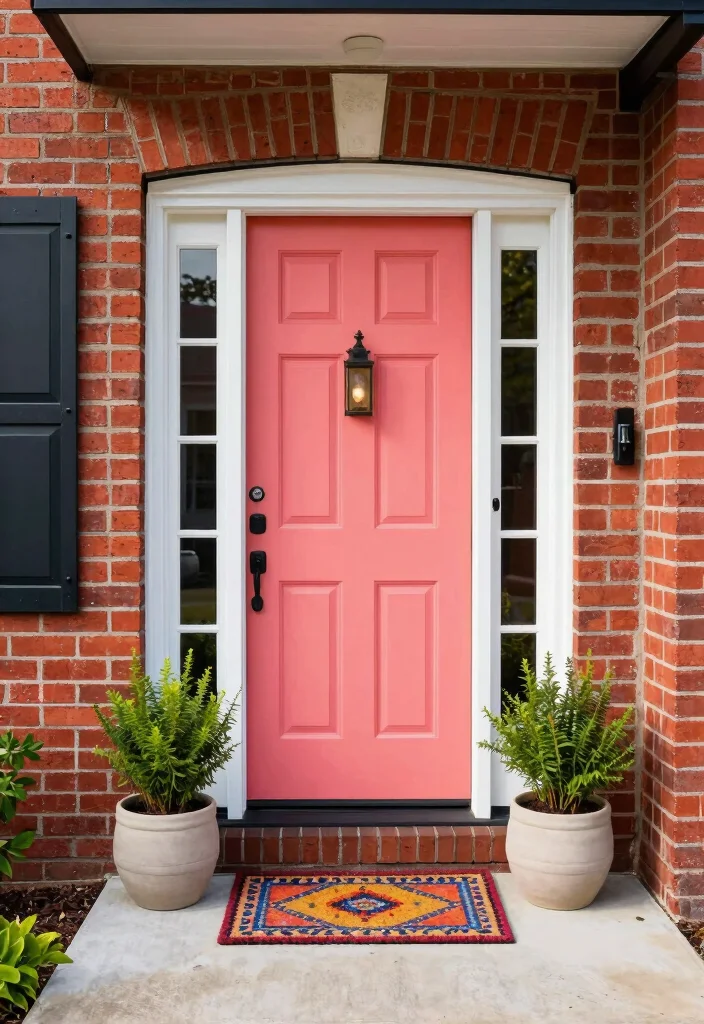 10 Front Door Paint Colors That Complement Red Brick Homes - 8. Playful Coral 1