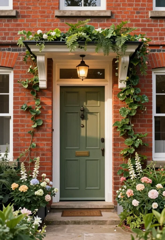 10 Front Door Paint Colors That Complement Red Brick Homes - 9. Chic Olive Green 1