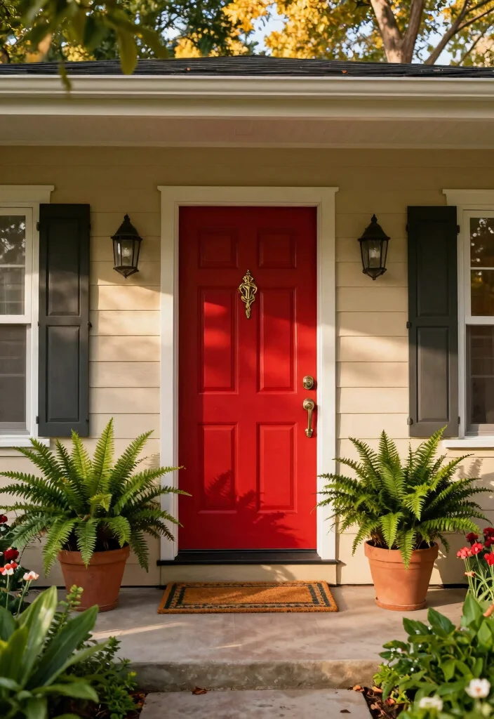 10 Front Door Paint Colors That Look Great with a Tan House 1 10 Front Door Paint Colors That Look Great with a Tan House - 1. Bold Red: A Classic Statement 1