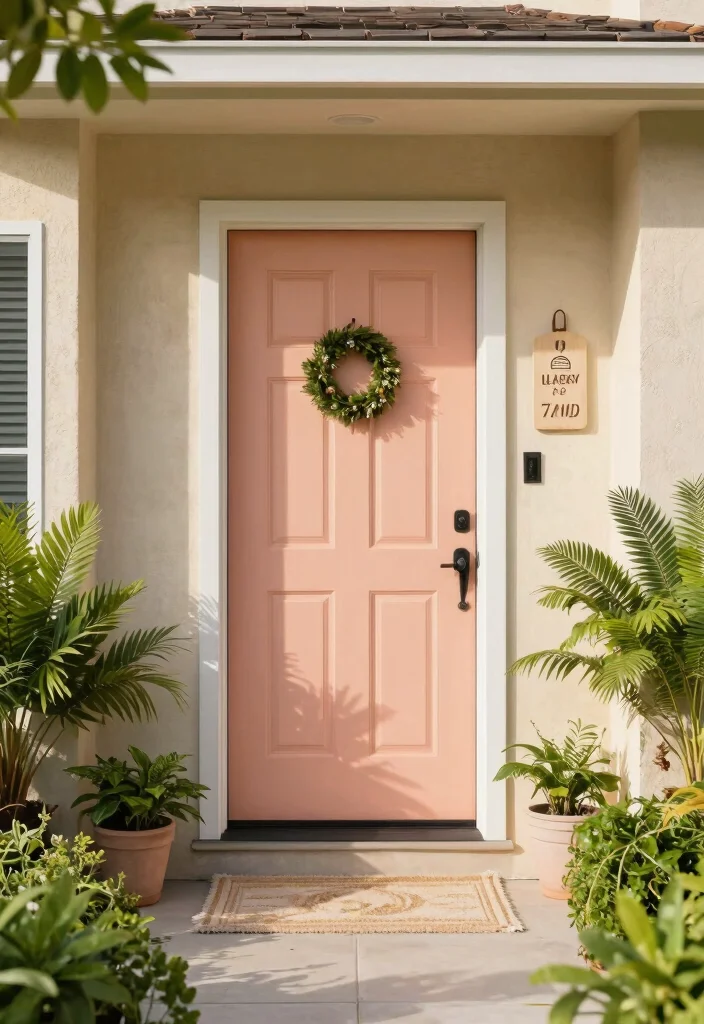 10 Front Door Paint Colors That Look Great with a Tan House 10 10 Front Door Paint Colors That Look Great with a Tan House - 10. Soft Peach: A Gentle Touch 1