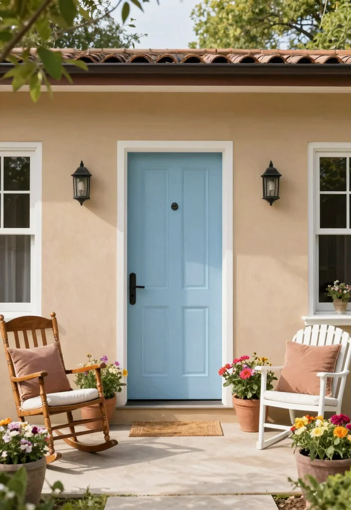 10 Front Door Paint Colors That Look Great with a Tan House 2 10 Front Door Paint Colors That Look Great with a Tan House - 2. Tranquil Blue: A Soothing Choice 1