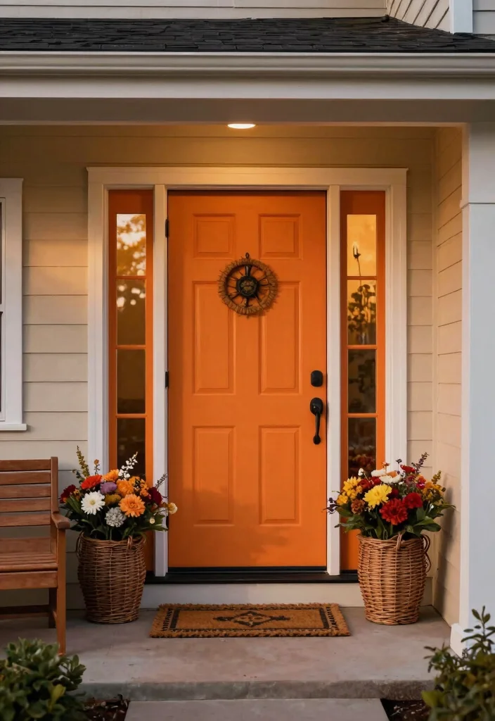 10 Front Door Paint Colors That Look Great with a Tan House 5 10 Front Door Paint Colors That Look Great with a Tan House - 5. Warm Orange: A Cozy Invitation 1