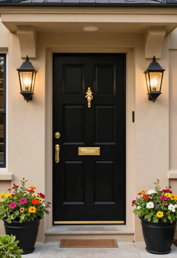 10 Front Door Paint Colors That Look Great with a Tan House 8 10 Front Door Paint Colors That Look Great with a Tan House - 8. Chic Black: A Dramatic Contrast 1