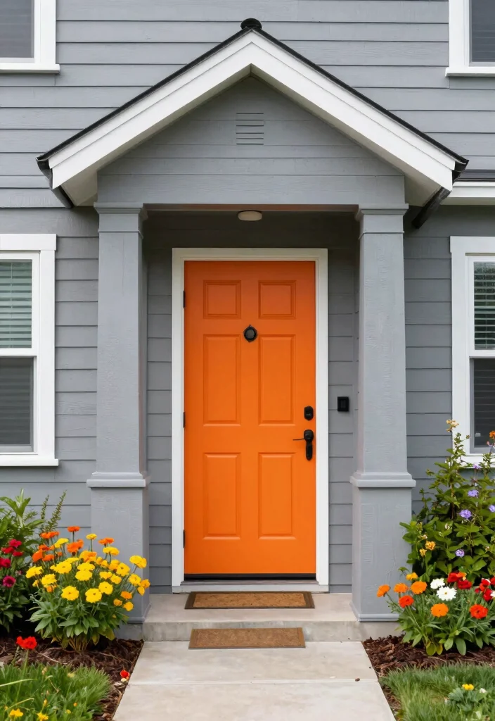 10 Front Door Paint Colors That Pair Perfectly with Gray Houses 10 10 Front Door Paint Colors That Pair Perfectly with Gray Houses - 10. Bold Orange: Vibrant Energy 1