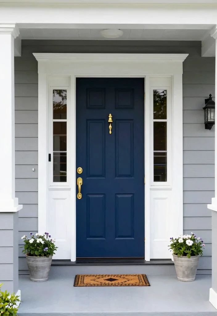 10 Front Door Paint Colors That Pair Perfectly with Gray Houses 3 10 Front Door Paint Colors That Pair Perfectly with Gray Houses - 3. Navy Blue: Timeless Elegance 1