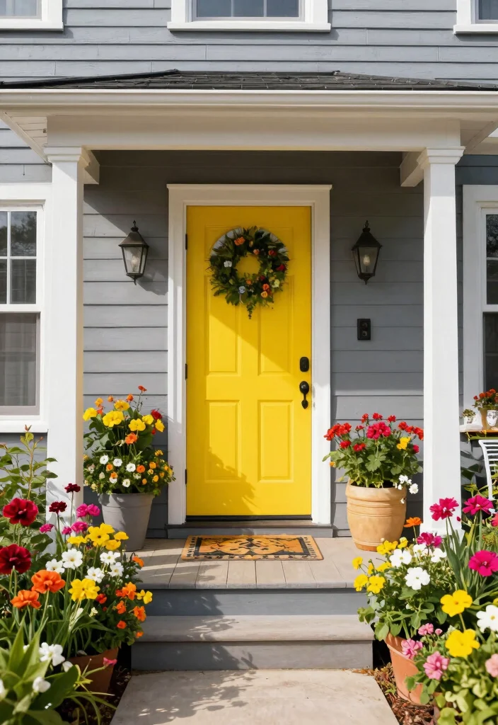10 Front Door Paint Colors That Pair Perfectly with Gray Houses 4 10 Front Door Paint Colors That Pair Perfectly with Gray Houses - 4. Sunny Yellow: A Bright Invitation 1
