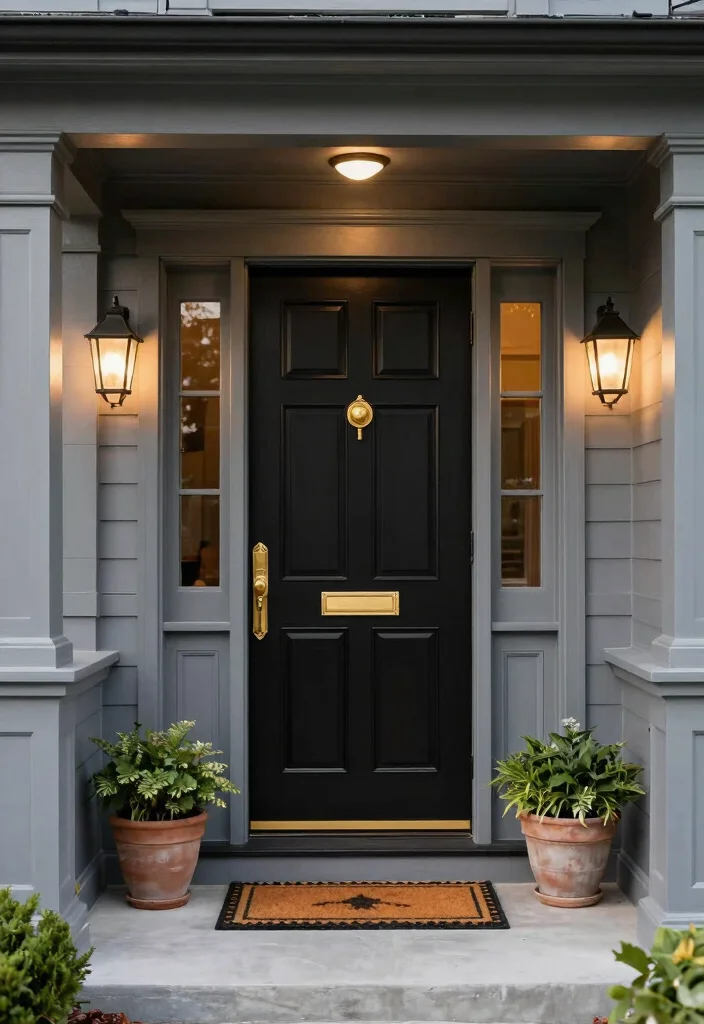 10 Front Door Paint Colors That Pair Perfectly with Gray Houses 5 10 Front Door Paint Colors That Pair Perfectly with Gray Houses - 5. Elegant Black: Classic and Chic 1