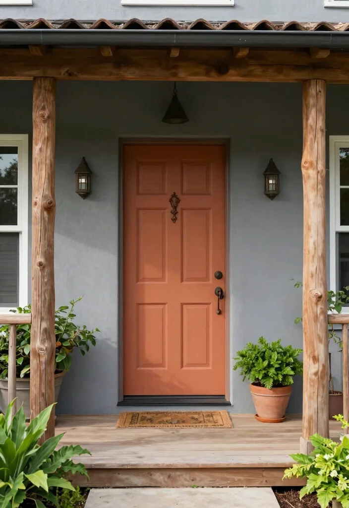 10 Front Door Paint Colors That Pair Perfectly with Gray Houses 6 10 Front Door Paint Colors That Pair Perfectly with Gray Houses - 6. Warm Terracotta: Earthy Appeal 1