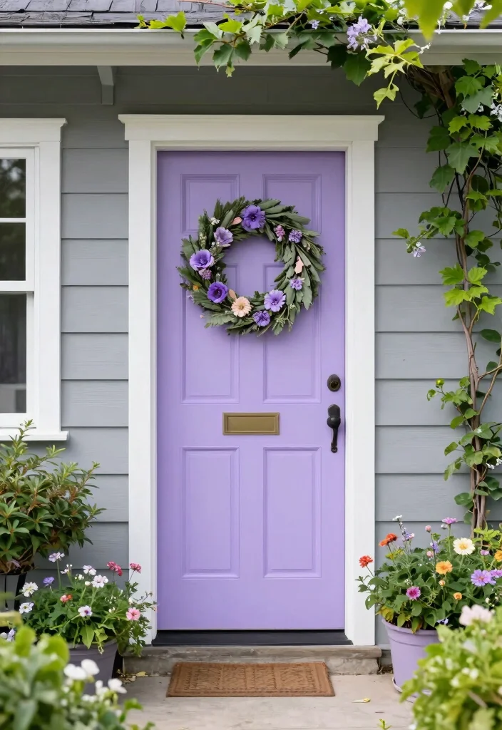 10 Front Door Paint Colors That Pair Perfectly with Gray Houses 7 10 Front Door Paint Colors That Pair Perfectly with Gray Houses - 7. Soft Lavender: A Touch of Whimsy 1