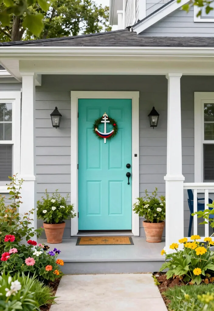 10 Front Door Paint Colors That Pair Perfectly with Gray Houses 9 10 Front Door Paint Colors That Pair Perfectly with Gray Houses - 9. Light Turquoise: Refreshing and Bright 1