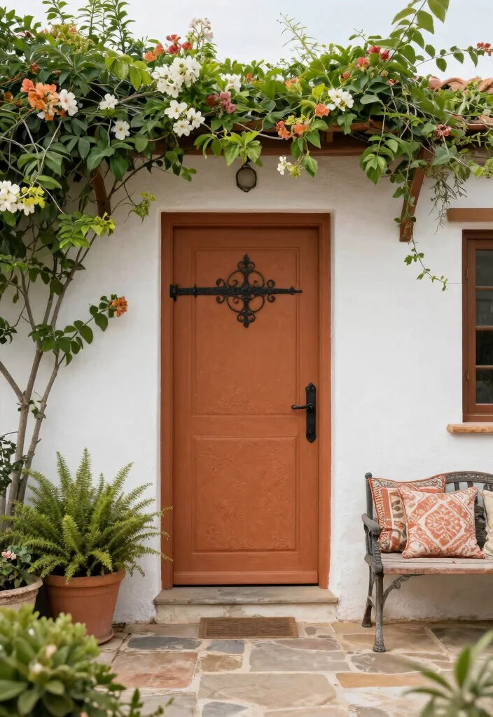10 Front Door Paint Colors That Pop on a White House - 10. Warm Terracotta for an Earthy Element 1