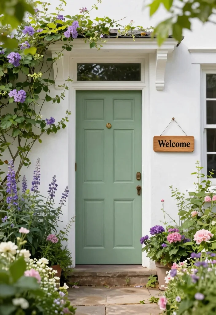 10 Front Door Paint Colors That Pop on a White House - 2. Soothing Sage Green for a Nature-Inspired Vibe 1