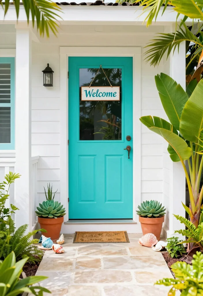 10 Front Door Paint Colors That Pop on a White House - 5. Playful Turquoise for a Beachy Vibe 1