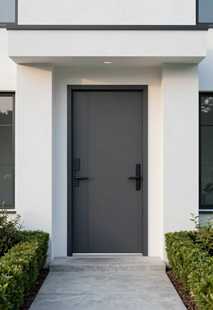 10 Front Door Paint Colors That Pop on a White House - 6. Elegant Charcoal for Modern Appeal 1