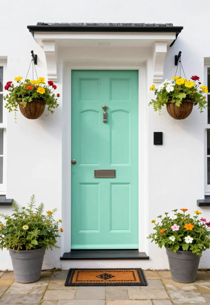 10 Front Door Paint Colors That Pop on a White House - 8. Bright Mint for a Refreshing Touch 1