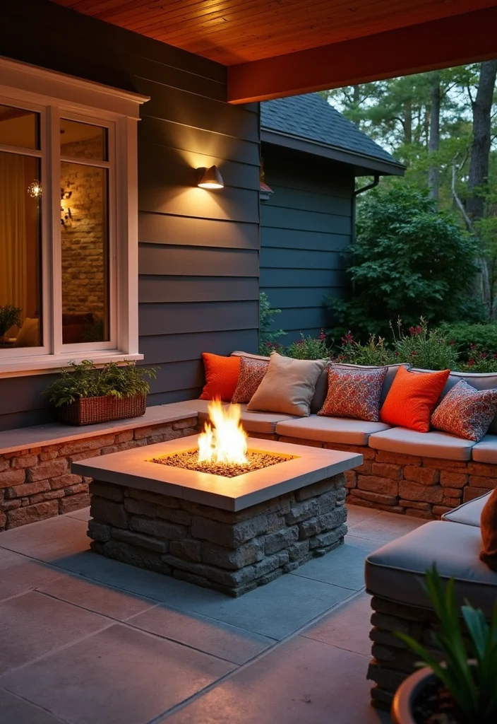 10 Front Porch Fire Pit Ideas for Warm Welcoming Nights - 3. Fire Pit with Built-in Seating