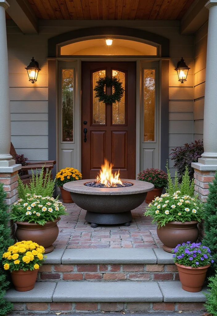 10 Front Porch Fire Pit Ideas for Warm Welcoming Nights - 8. Fire Pit with Decorative Planters