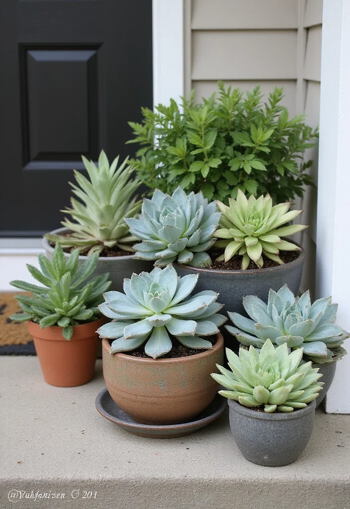 10 Front Porch Floral Ideas for Colorful Welcoming Style - 10. Seasonal Succulent Displays