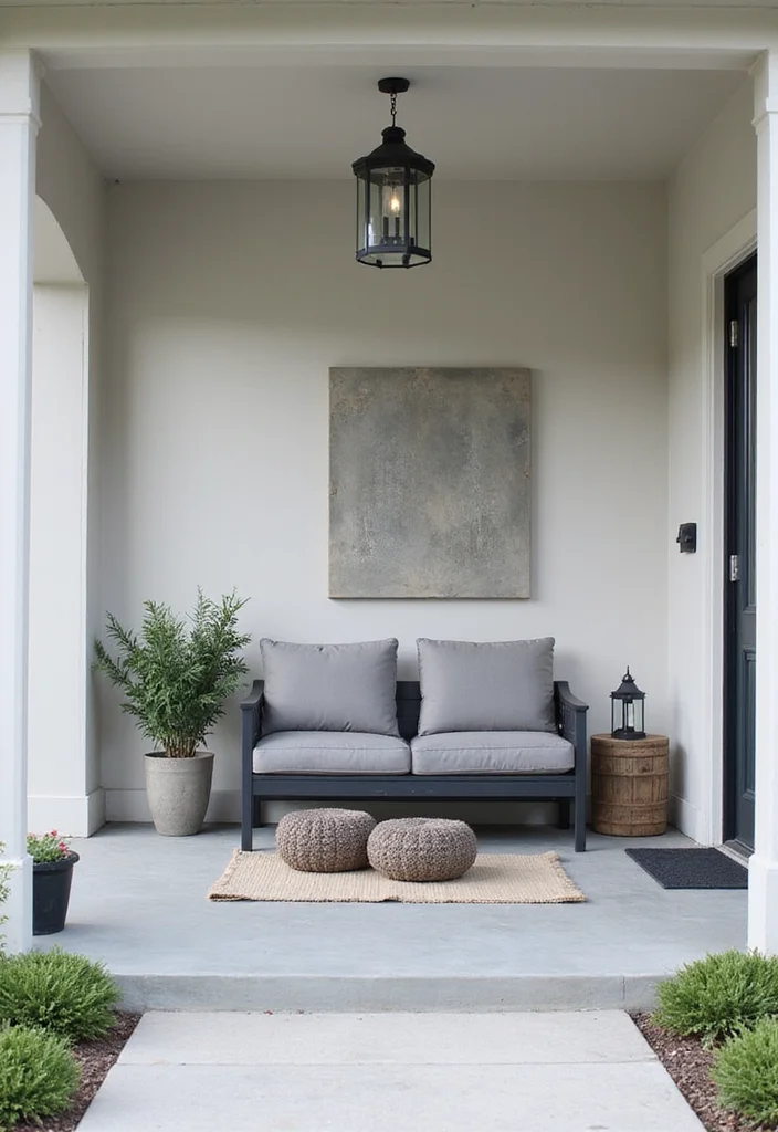 10 Grey Front Porch Ideas for Soft Neutral Curb Appeal - 2. Minimalist Grey Furniture
