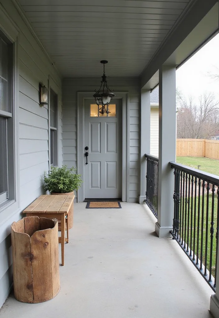 10 Grey Front Porch Ideas for Soft Neutral Curb Appeal - 3. Grey and Natural Wood Accents