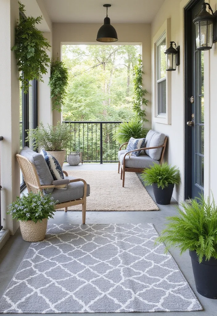 10 Grey Front Porch Ideas for Soft Neutral Curb Appeal - 6. Grey Outdoor Rugs