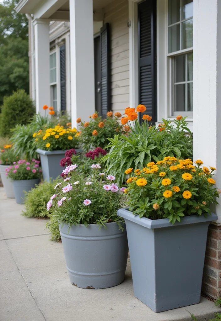 10 Grey Front Porch Ideas for Soft Neutral Curb Appeal - 8. Grey Planter Boxes