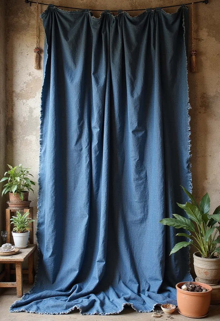 10 Mandir Curtain Ideas for Soft Sacred Ambience - 10. Upcycled Denim Curtains
