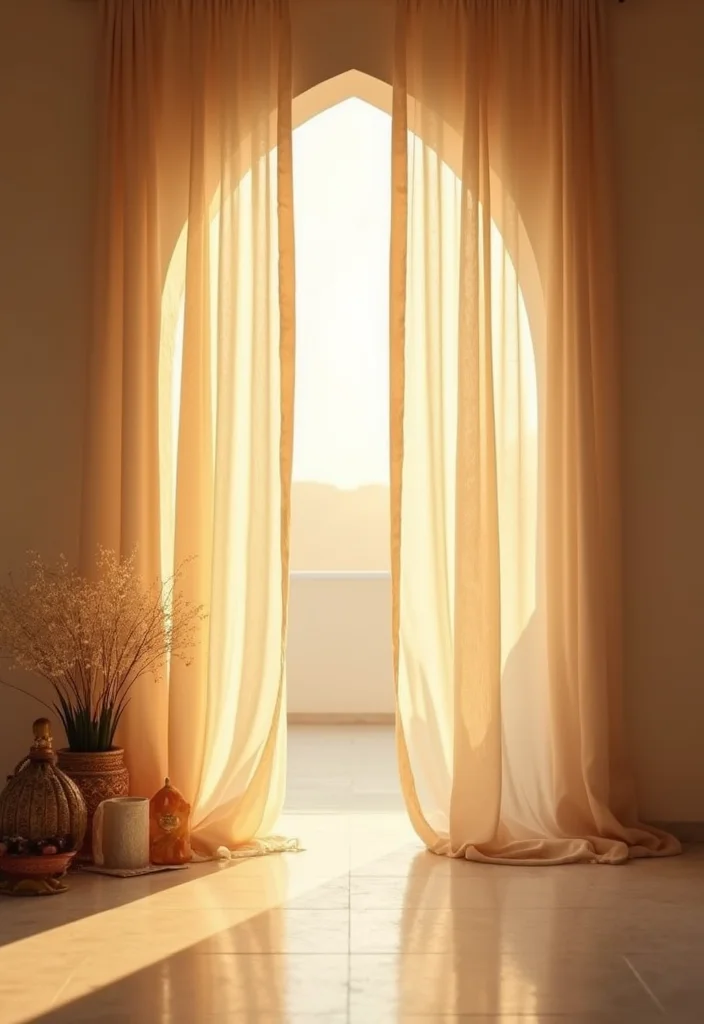 10 Mandir Curtain Ideas for Soft Sacred Ambience - 2. Sheer Linen Panels
