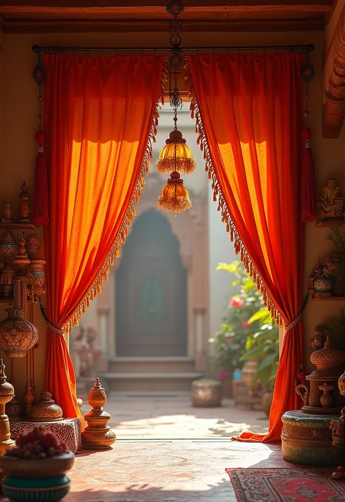10 Mandir Curtain Ideas for Soft Sacred Ambience - 8. Fringed or Beaded Details