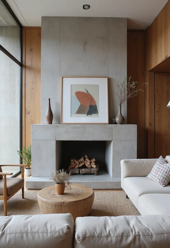 10 Open Fireplace Ideas for Traditional Inviting Warmth - 3. Modern Rustic Blend