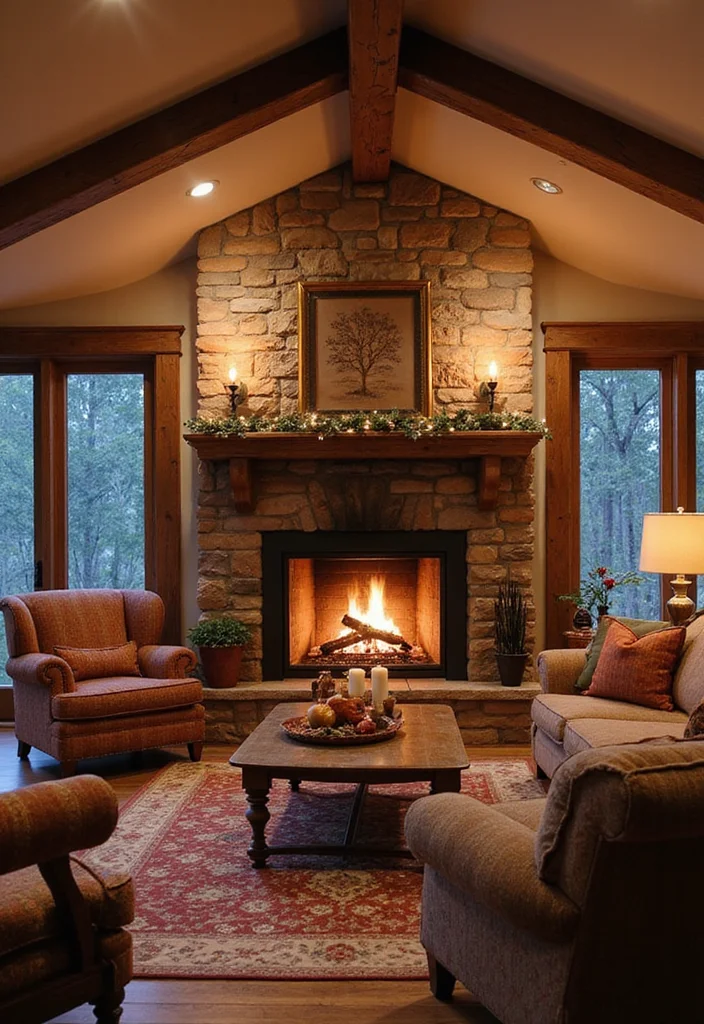 10 Open Fireplace Ideas for Traditional Inviting Warmth - 9. Rustic Wood Beams