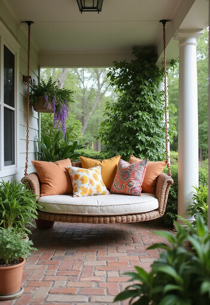 10 Shady Front Porch Ideas for Cool Comfortable Seating 12 10 Shady Front Porch Ideas for Cool Comfortable Seating - 2. Hanging Daybed for Lazy Afternoons