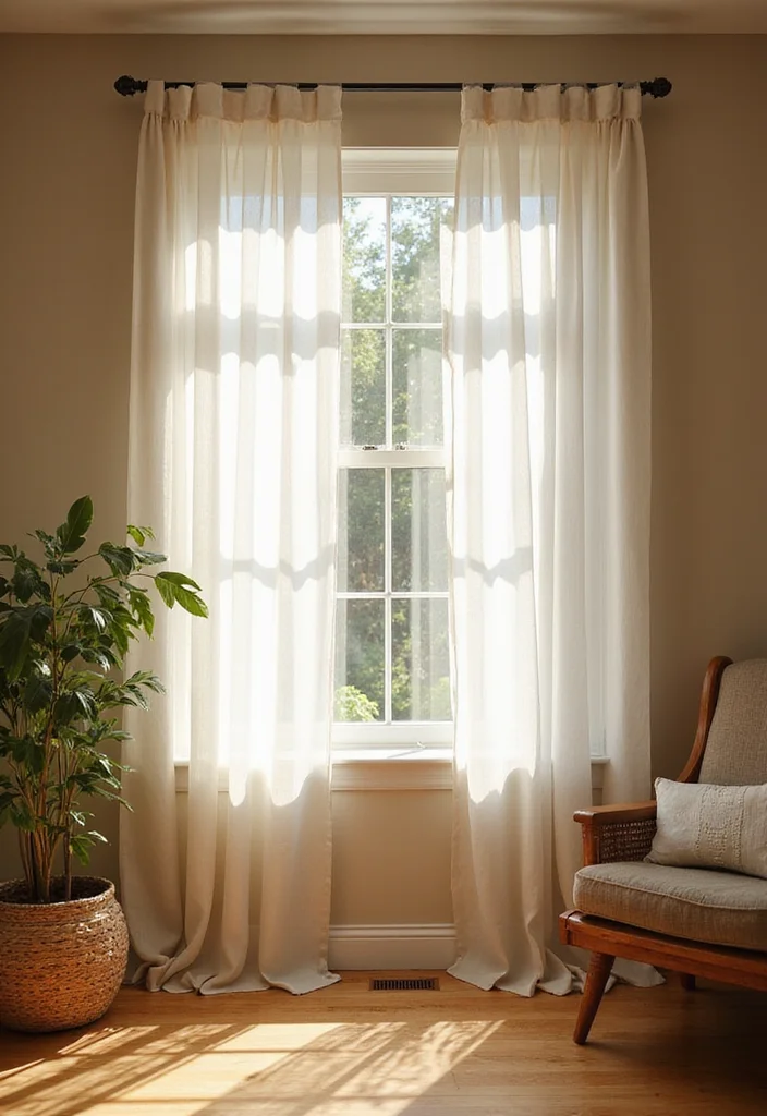 10 Small Basement Window Ideas for Maximized Light - 1. Sheer Curtains for Soft Light