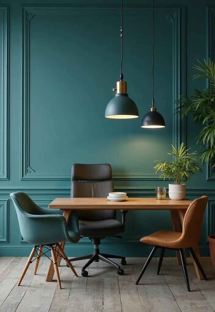 10 Teal Office Ideas for Bold Modern Color - 8. Teal Lighting Fixtures