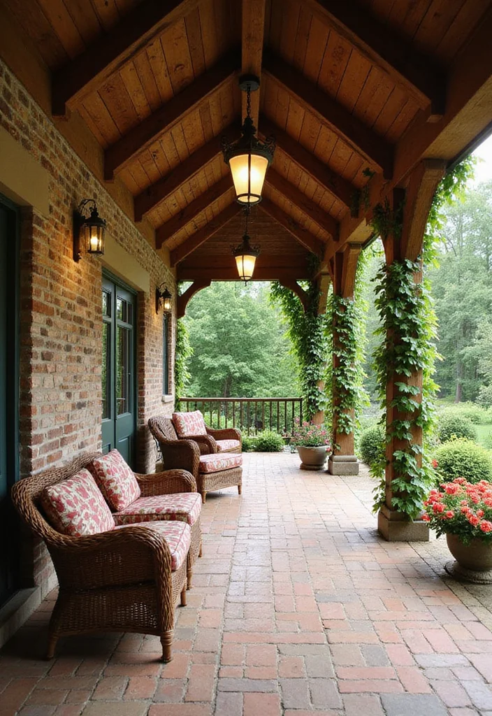 10 Tudor Front Porch Ideas for Classic Storybook Charm - 1. Rustic Wooden Beams
