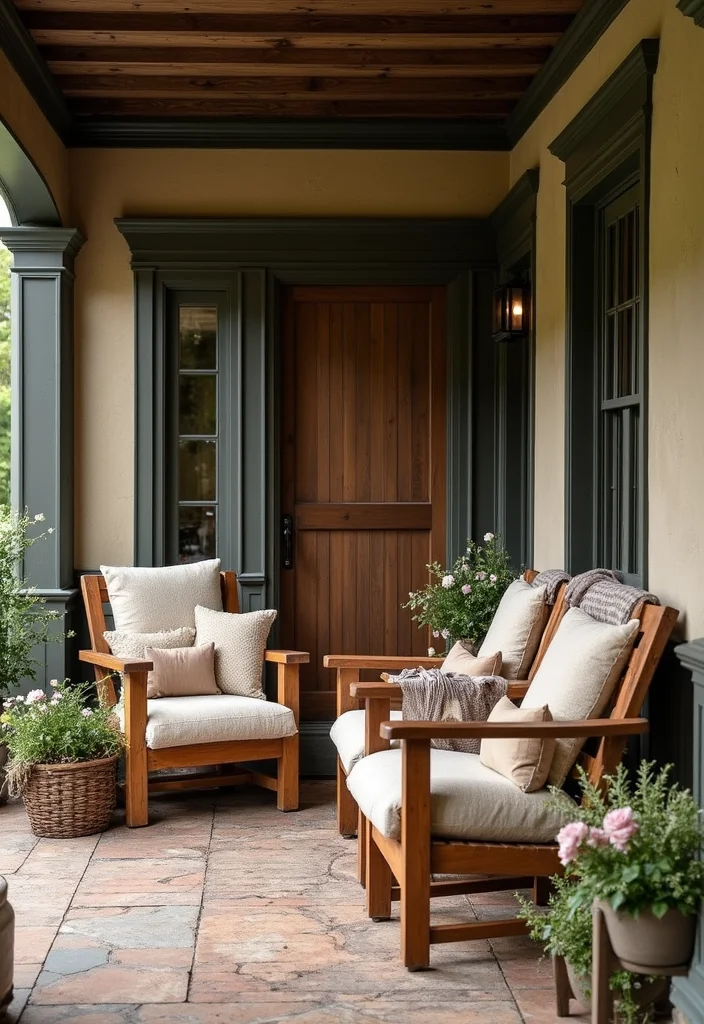 10 Tudor Front Porch Ideas for Classic Storybook Charm - 4. Classic Porch Furniture