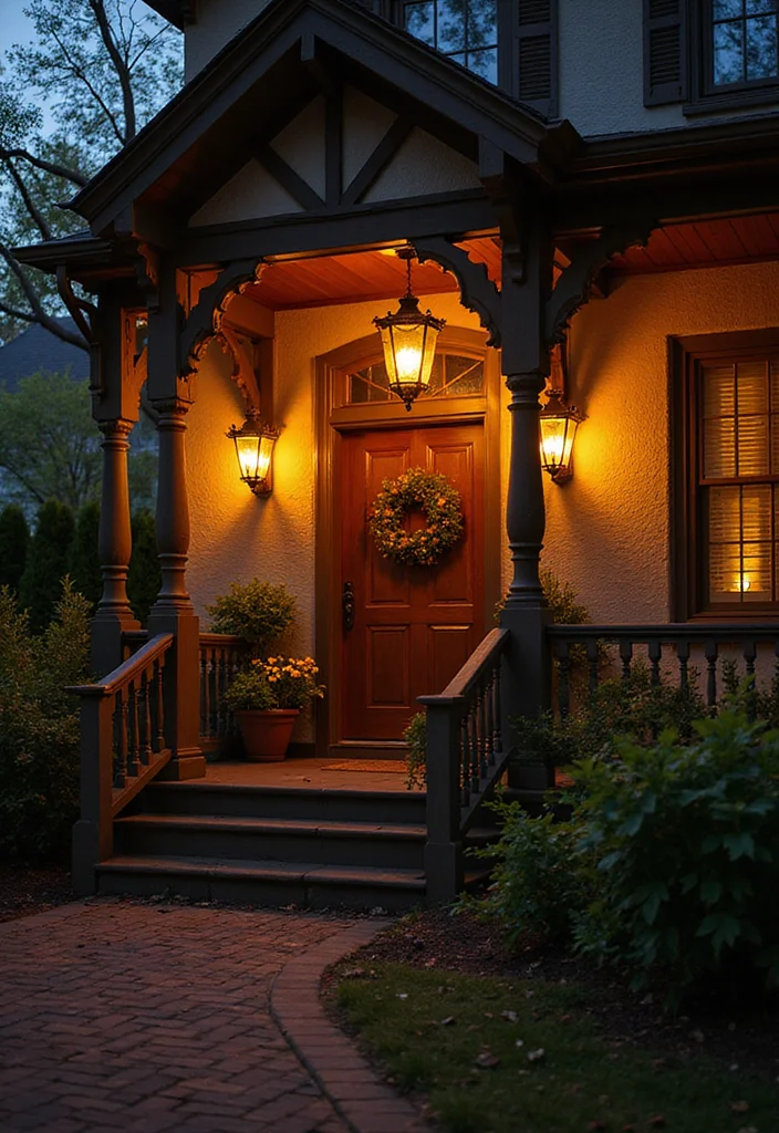 10 Tudor Front Porch Ideas for Classic Storybook Charm - 6. Vintage Lighting Fixtures