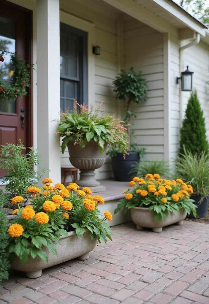 10 Tudor Front Porch Ideas for Classic Storybook Charm - 7. Decorative Planters
