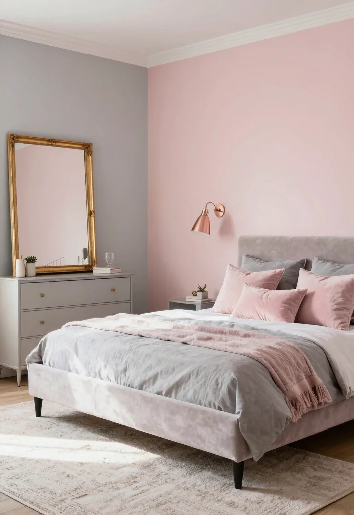 10 Two Color Bedroom Wall Paint Ideas That Add Visual Interest - 4. Classic Gray and Blush 1