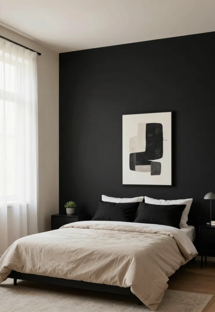 10 Two Color Bedroom Wall Paint Ideas That Add Visual Interest - 5. Minimalist Black and Beige 1