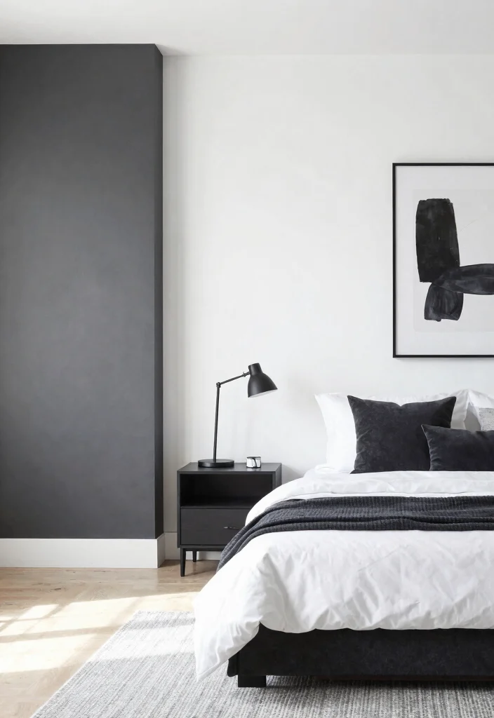 10 Two Color Bedroom Wall Paint Ideas That Add Visual Interest - 7. Chic White and Charcoal 1