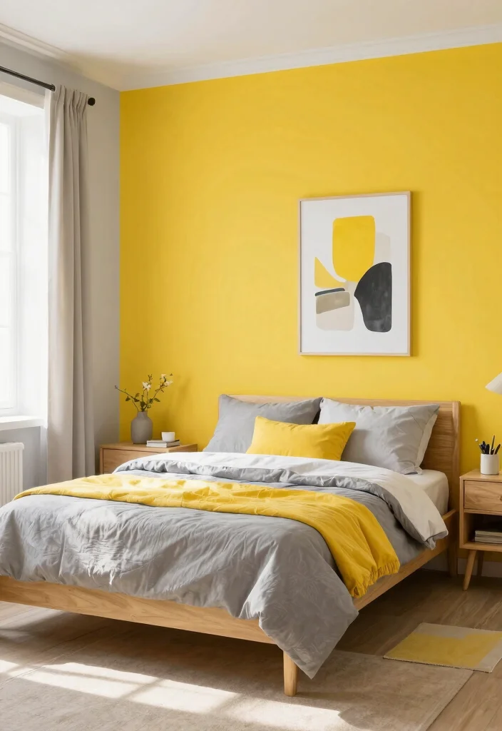 10 Two Color Bedroom Wall Paint Ideas That Add Visual Interest - 8. Playful Yellow and Gray 1